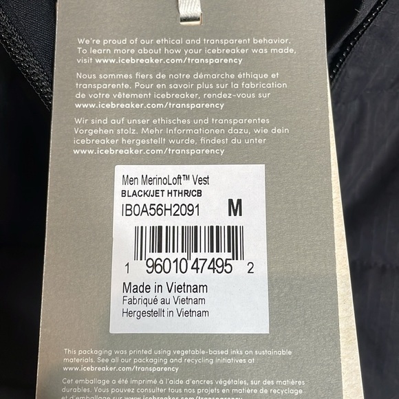 Icebreaker | Men's Black & Grey Merinoloft Full Zip Wool Insulated Vest M NWT - Picture 5 of 9